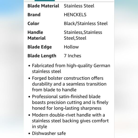 Henckels Synergy Forged Hollow Edge 7" Santoku Knife - Picture 7 of 8